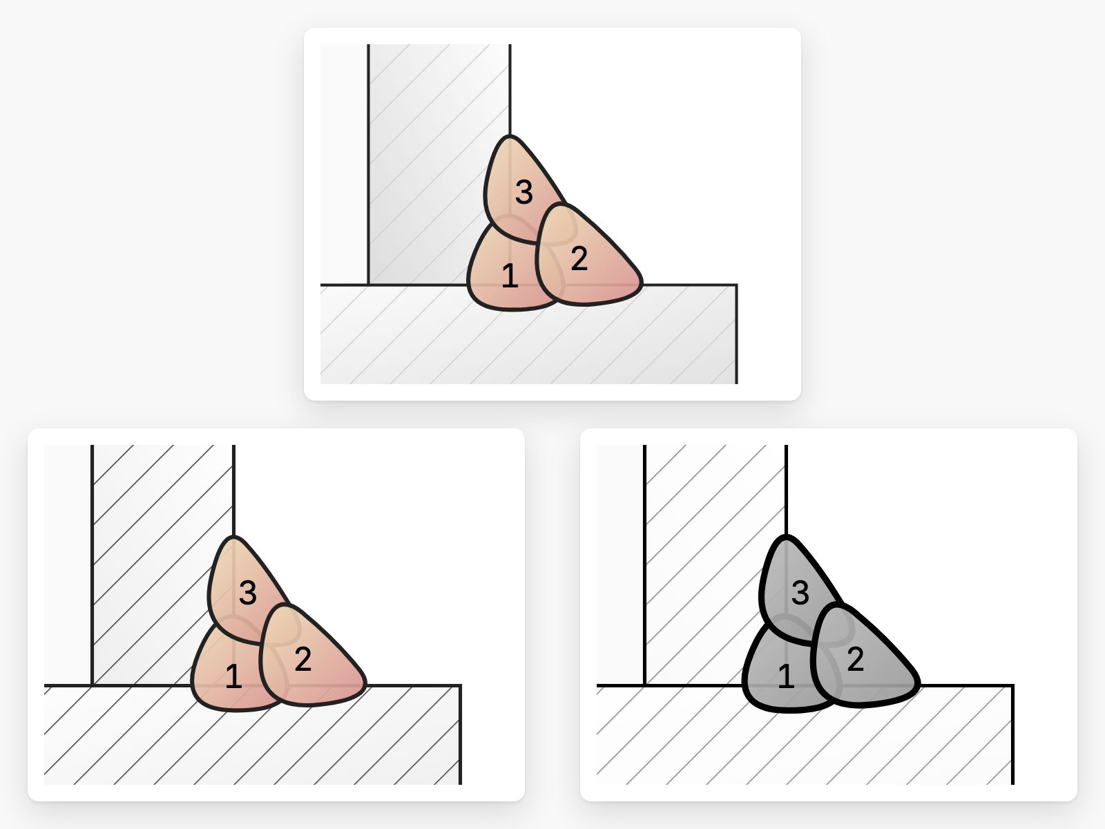 The same joint exported in the default, contrast and black-and-white drawing styles